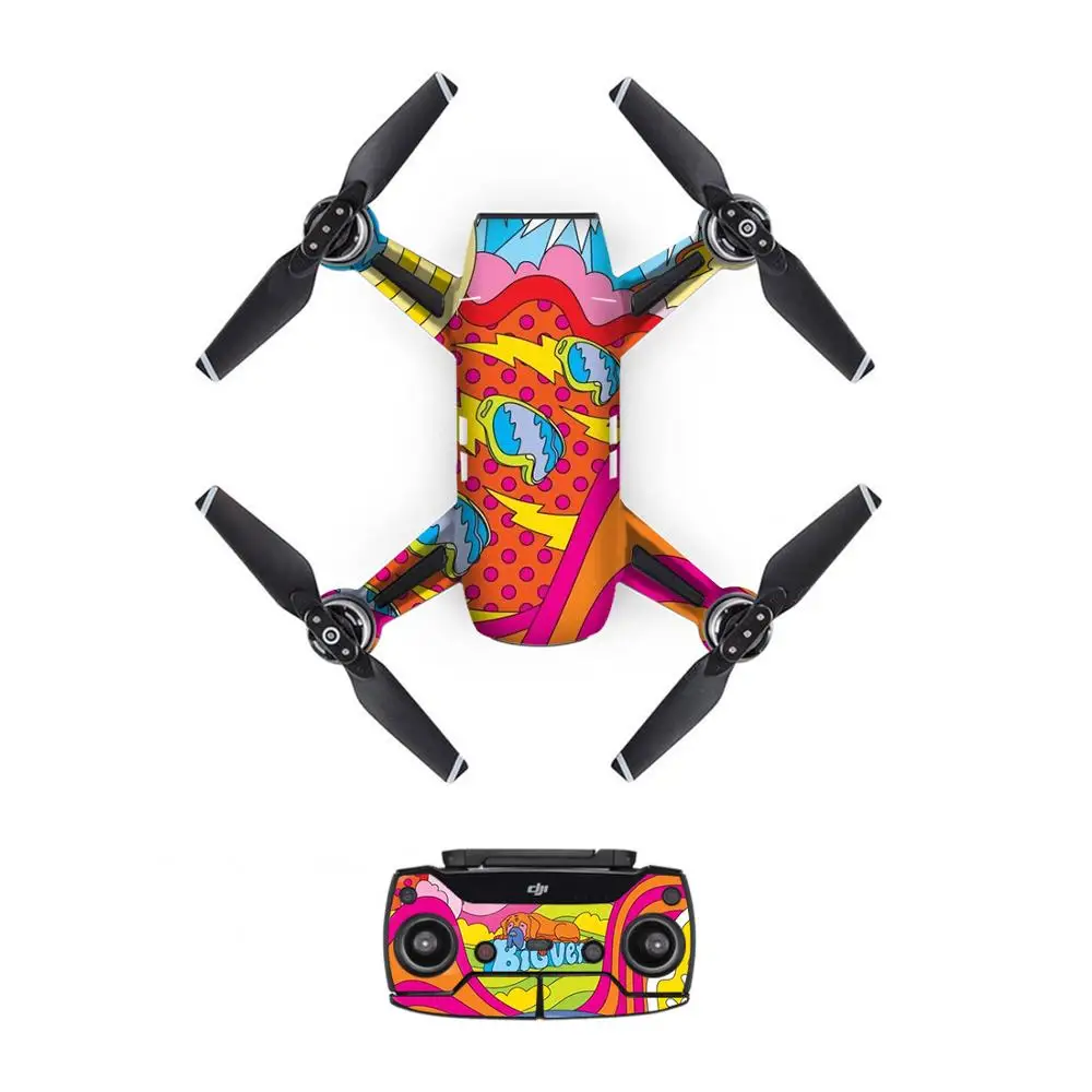 Colour Style Decal PVC Skin Sticker For DJI Spark Drone Remote Controllers 3 Batteries Protection Film Cover