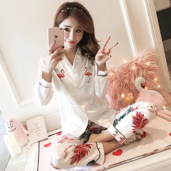 

Pajamas women's silk spring and autumn long-sleeved sexy and charming fresh viscose fiber summer home service pajamas set 2020