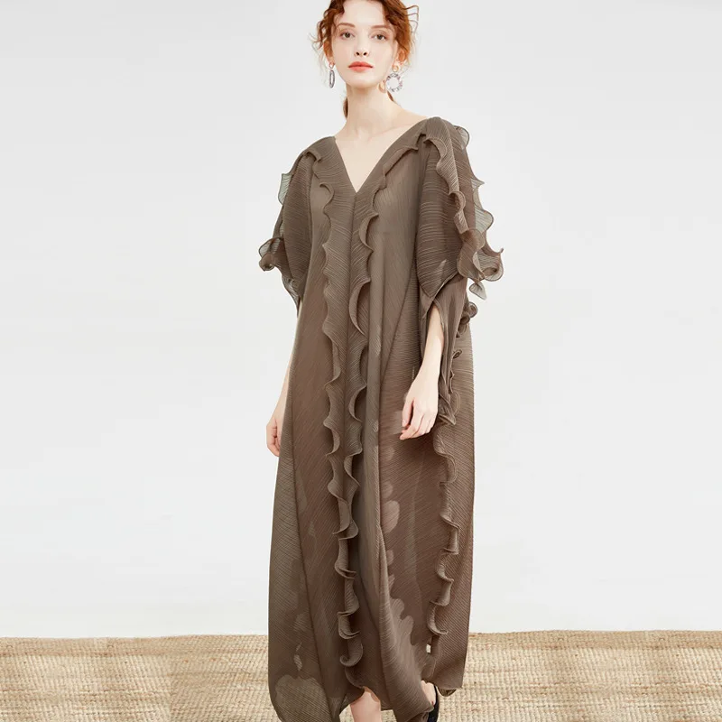 

Новинка весна-лето женское Плиссированное Элегантное повседневное свободное платье каваи размера плюс с оборками асимметричное длинное платье