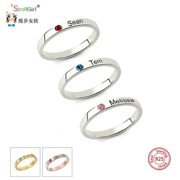 StrollGirl Personalized Stackable Engraved Name Rings with Birthstone Triple Stackable Ring 925 Sterling Silver Custom Jewelry uny ring 925 sterling silver mother customized engrave rings family heirloom ring anniversary personalized love birthstone rings