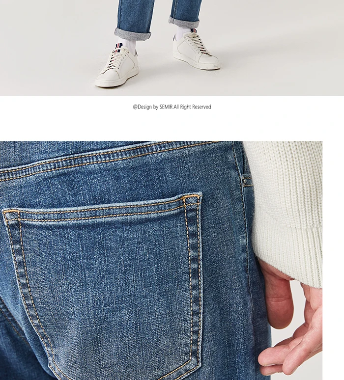 SEMIR, Новое поступление, джинсы, мужские, качественные, брендовые, деловые, повседневные, мужские, джинсовые штаны, прямые, облегающие, темно-синие, мужские брюки