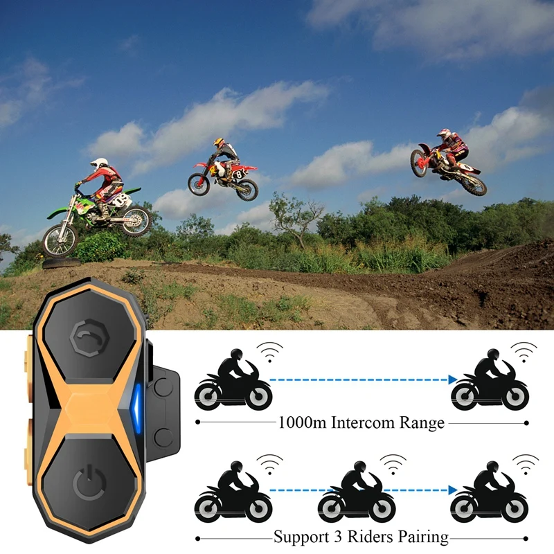 Мотоциклетный шлем Bluetooth гарнитура Водонепроницаемый 1000 м беспроводной Bluetooth 3,0+ EDR WithA2DP, AVRCP и FM Музыкальный Интерком интерфон