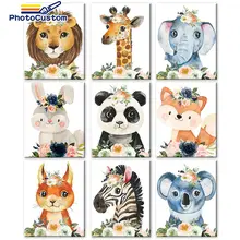 PhotoCustom DIY Paint By Number Animals Elephant Hand Painted Pictures Acylic wall decor Kits Art Home Decor Gift