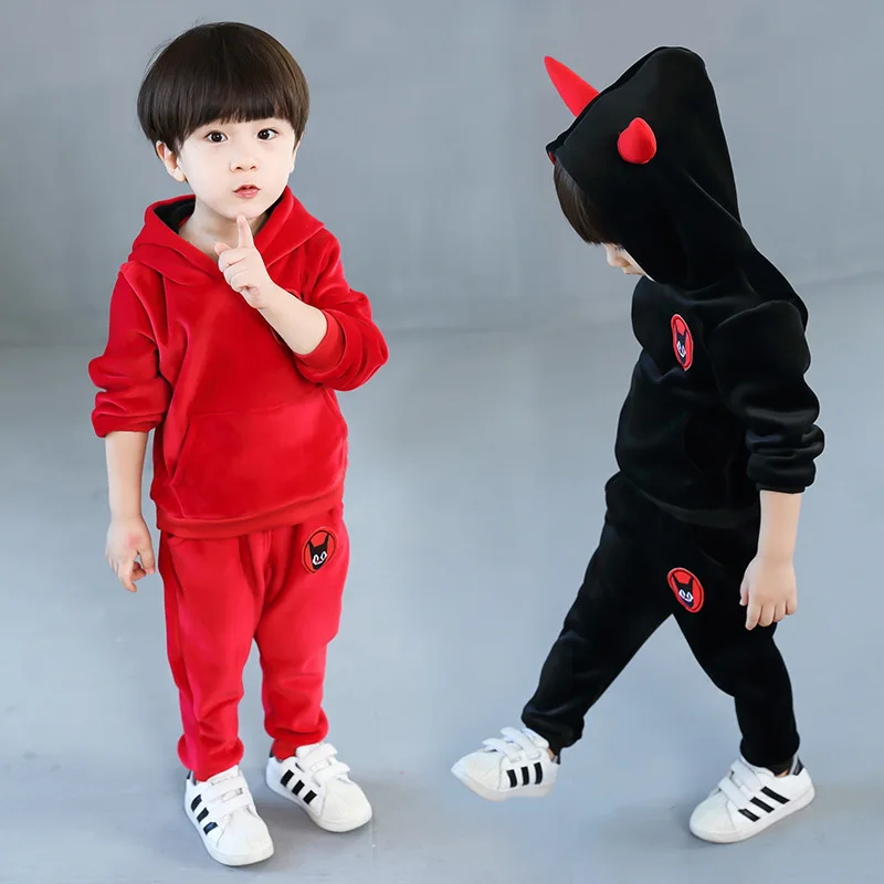 

Children Ox Horn Gold Velvet Set Autumn 2019 Korean-style Autumn Boys' Clothes Two Piece Set Children