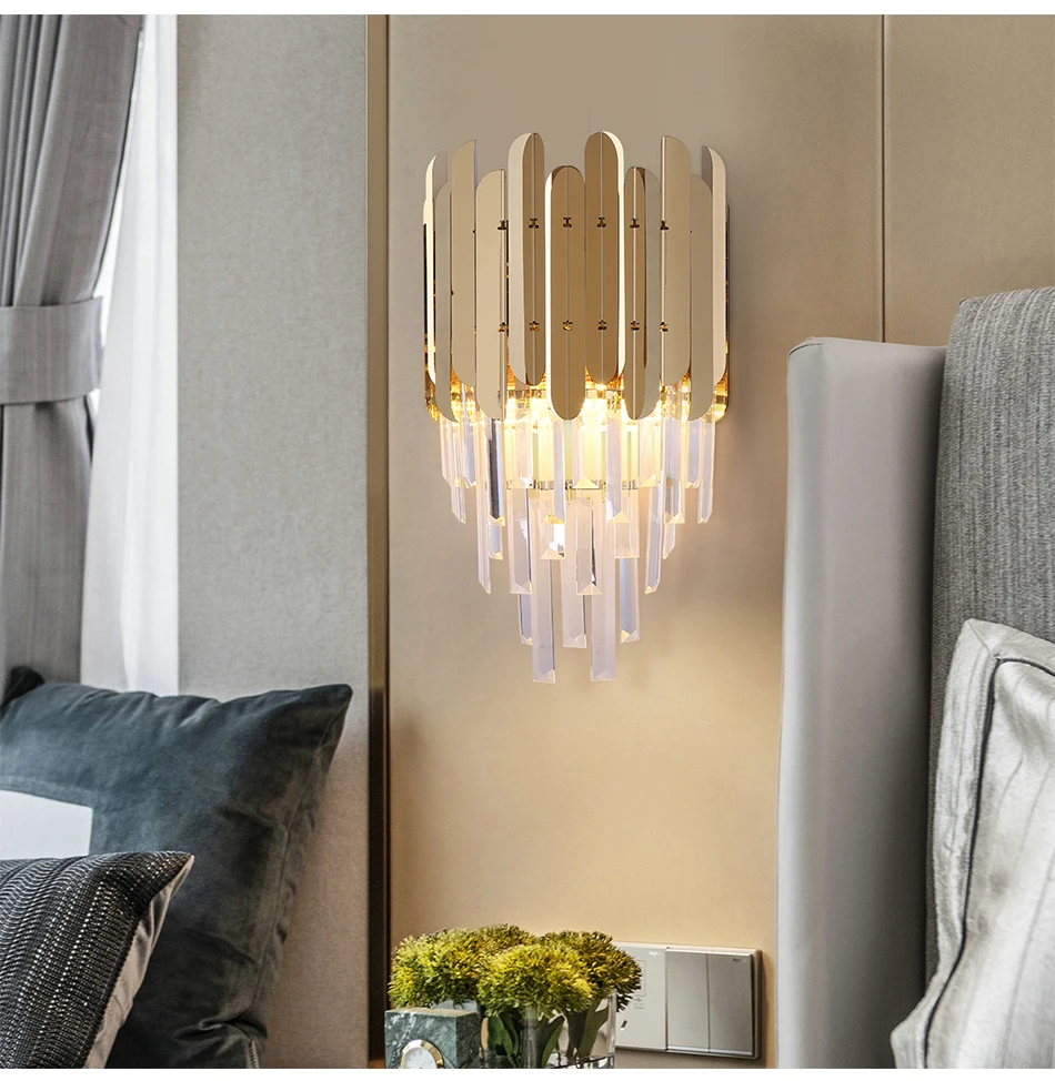 Современный светодиодный настенный светильник с кристаллами, золотой креативный дизайн, домашние настенные лампы, светильник s для дома, спальни, прикроватного коридора, бра
