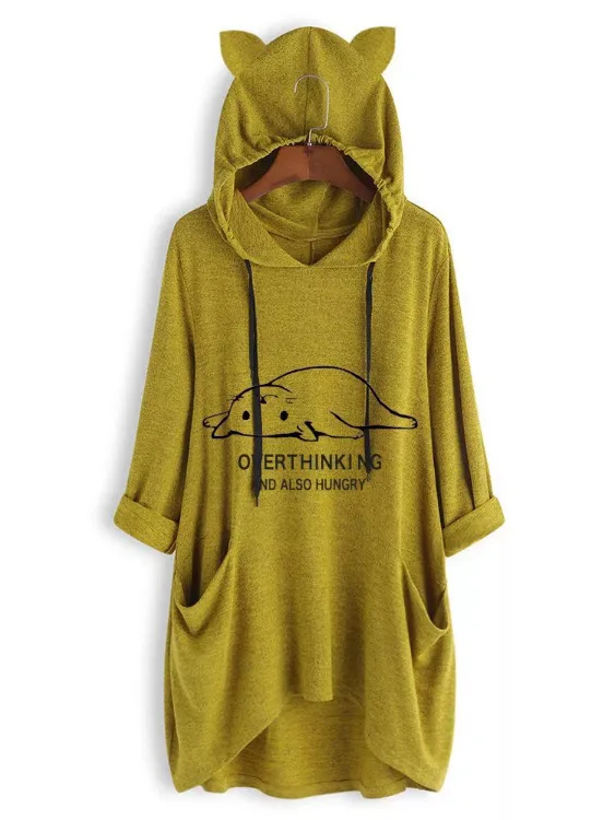 2019 Женская свободная футболка средней длины с капюшоном большой женский топ