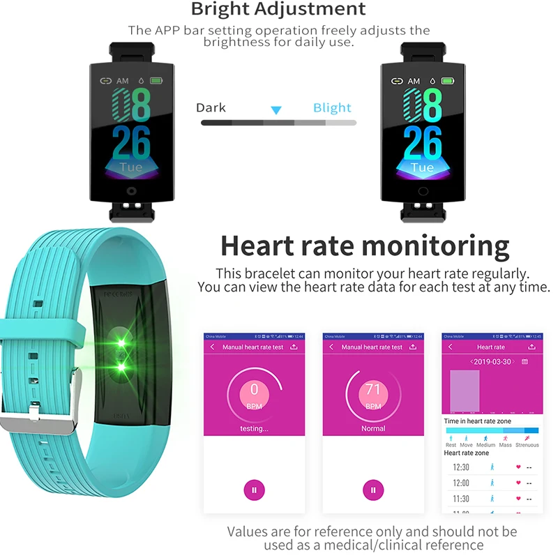 BINSSAW  Bracelets Smart Wrist Watches Heart Rate Monitor Waterproof Wristband Women Fitness Tracker Men's Sports Smartwatch+BOX