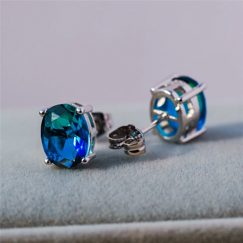 Роскошные женские Овальные Синие элегантные сережки со стразами серебряные свадебные серьги для женщин милые серьги невесты из розового золота