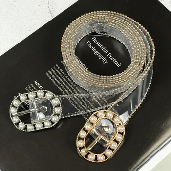 

Clear belt 2020 women waist belts transparent white ceinture femme pearl buckle ladies plastic cinturon mujer designer waistband