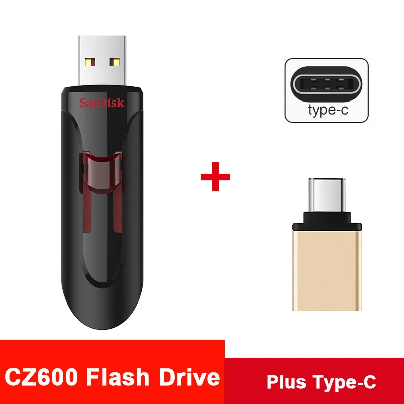 CZ600-Plus-Type-c Sandisk CZ600 Cruzer Glide 3,0 usb флешка USB флеш-накопитель 16 ГБ 32 ГБ 64 ГБ 256 ГБ флеш-накопитель 128 ГБ флеш-память Флешка 3,0 Стик флешки - Цвет: CZ600-Plus-Type-c