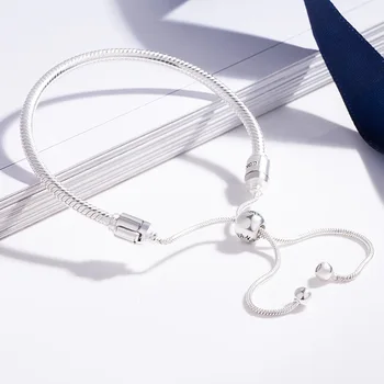 

TEH Original Rose Gold & Silver Moments Sliding Clasp Adjust Bracelet & Bangle 925 Silver Trendy Charm Jewelry For Women