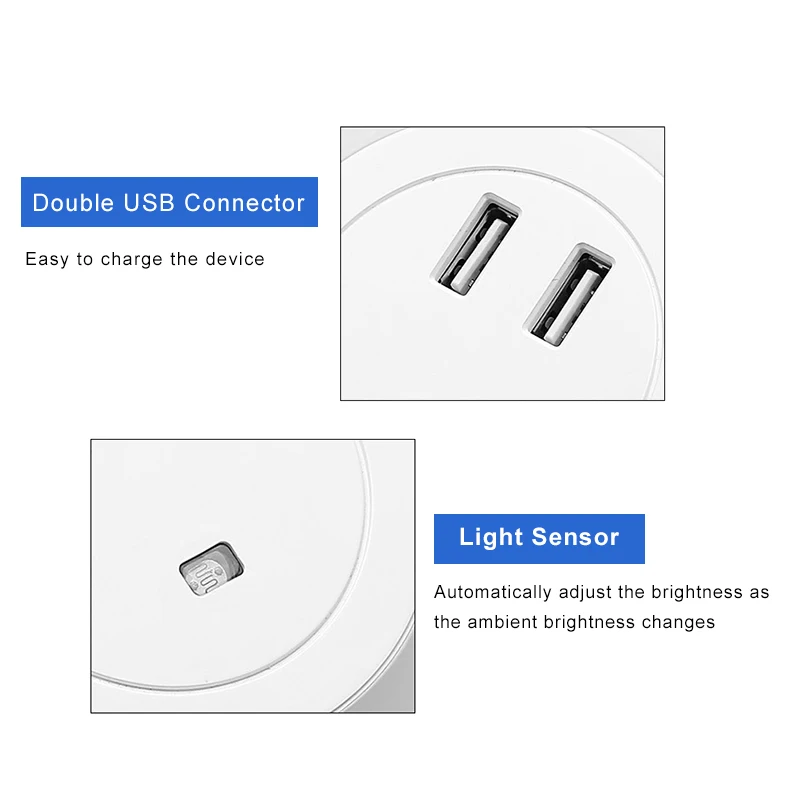 Светодиодный ночник с зарядным устройством USB и двумя портами для iPhone настенный
