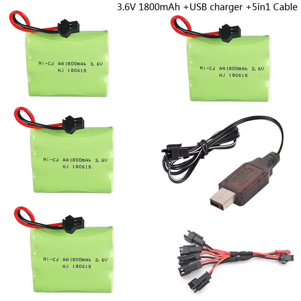 

3,6 В 1800 мАч NiCD AA батарея с USB зарядным устройством 5в1 кабель 3,6 В NICD батарейный блок для радиоуправляемых игрушечных автомобилей модель лодки RC игрушечная батарея SM вилка