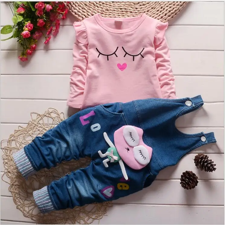 

Spring Autumn Baby Boys Girls Clothes Infant Cotton Striped T Shirt Bib Pants OVERALLS 2pcs/sets Kids Children Casual Sport Suit
