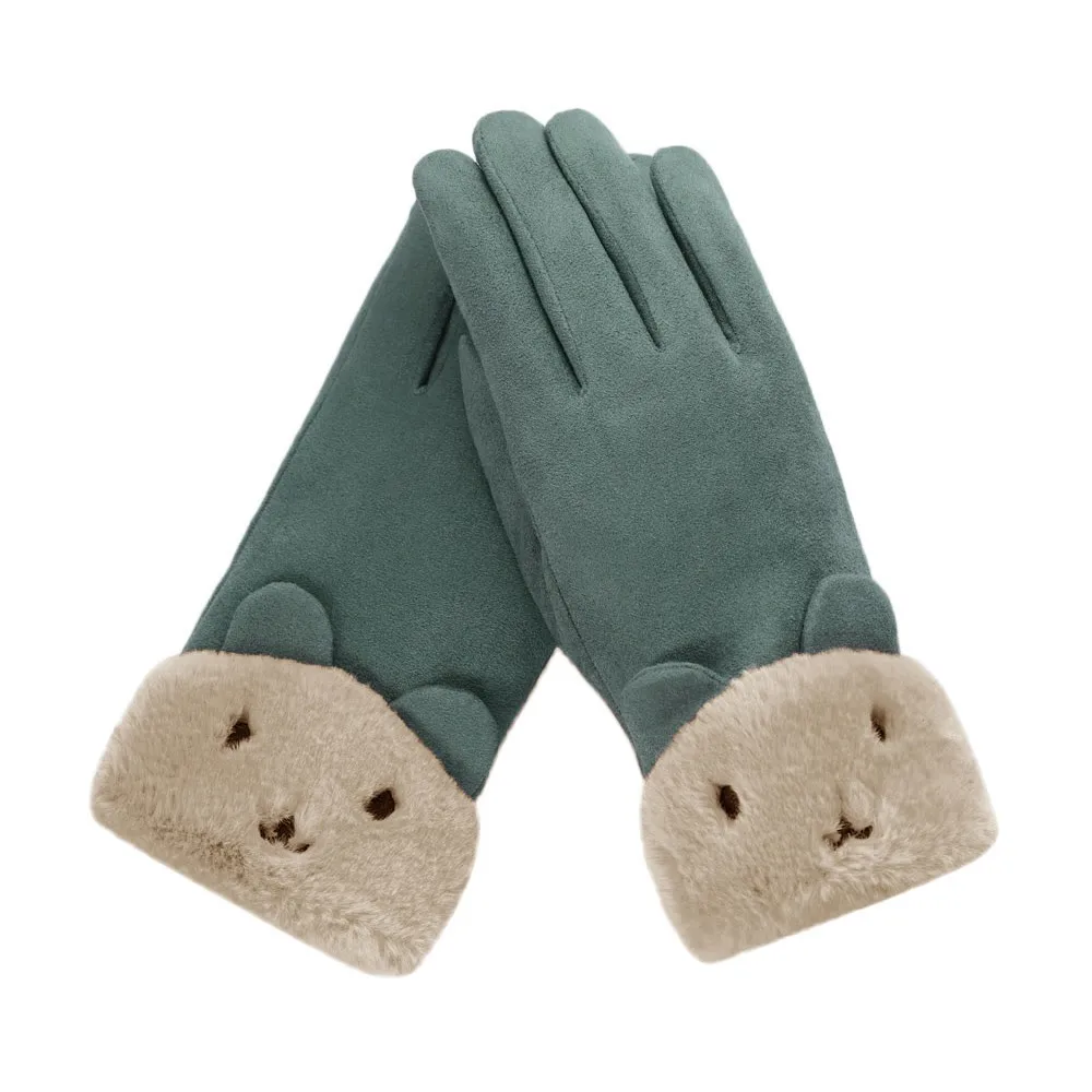Однотонные женские перчатки с заячьими ушками, мягкие зимние теплые перчатки для девочек, теплые перчатки из толстого плюша, спортивные перчатки на запястье, ручная работа