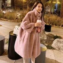 ZADORIN/ зимнее женское свободное пушистое мягкое пальто из искусственного меха кролика в Корейском стиле, уличная одежда большого размера, женская розовая шубы из меха