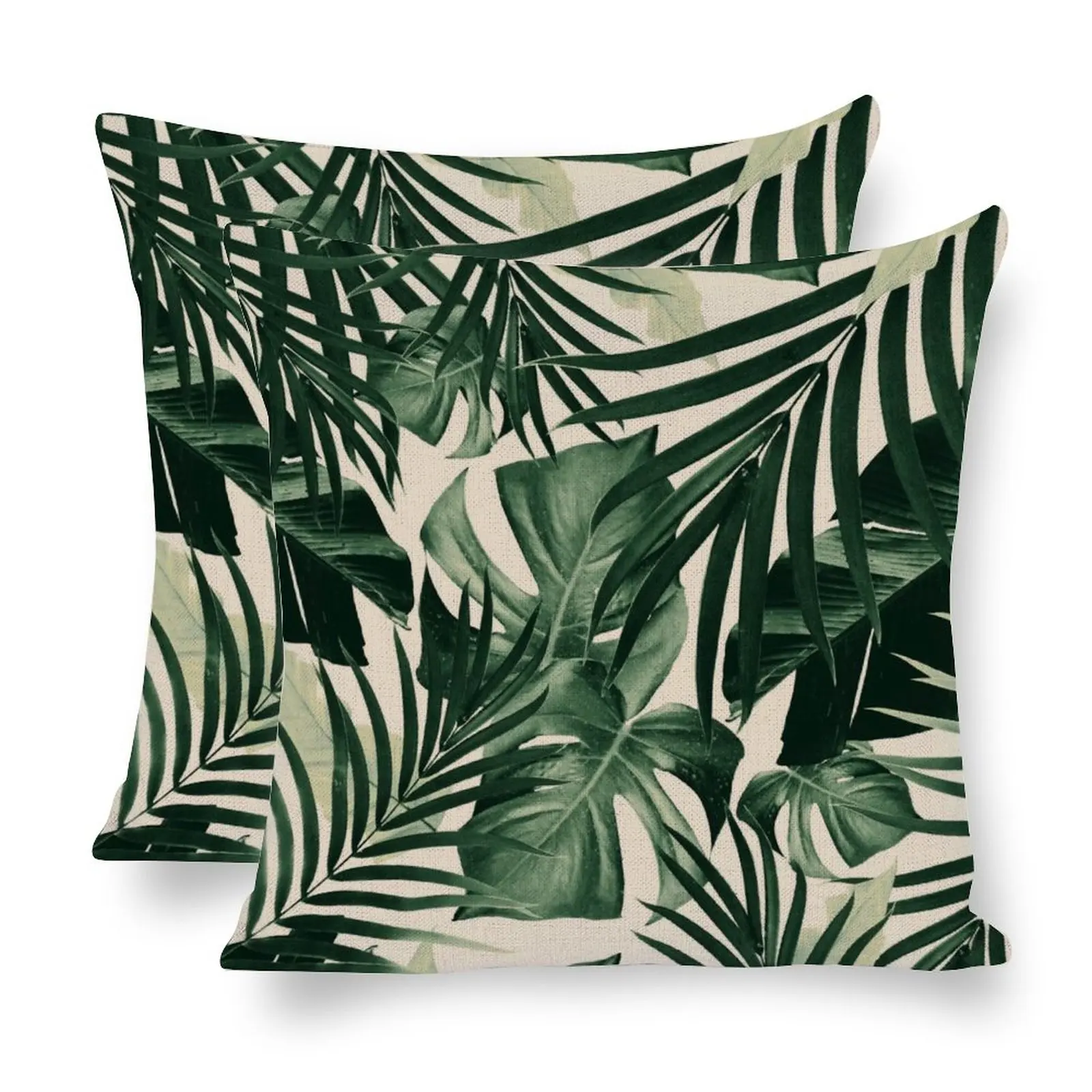 Double-sided Pillowcase Tropical Jungle Leaves Pattern Linen Decoration Sofa Green Plants Pillow Cover Seater Home Decor 18'×18' | Дом и