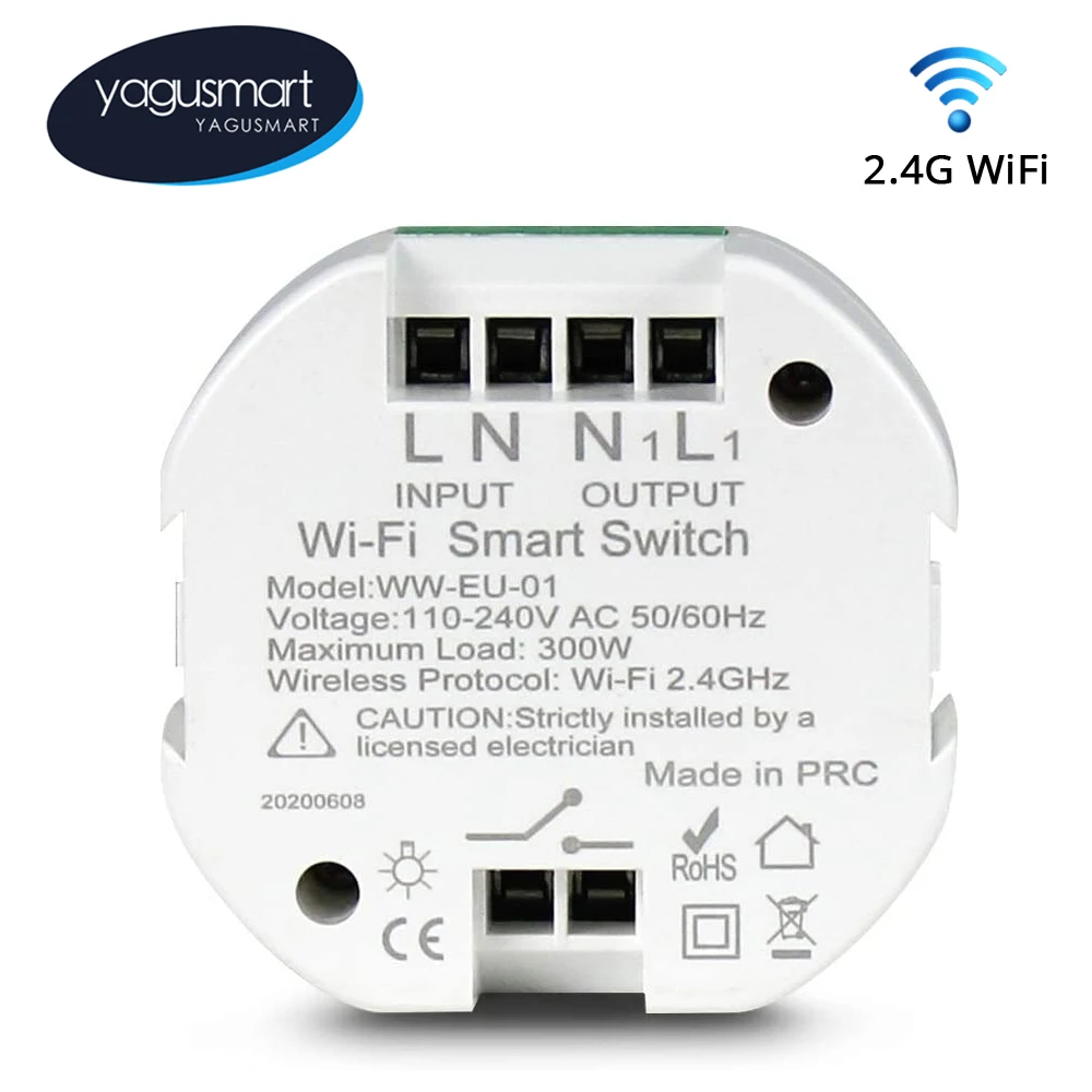 Yagusmart Tuya Wifi Smart Light Switch Modulo Interruttore Fai-Da-Te 110-240V Tuya App Controllo Vocale Compatibile Con Alexa Echo 1 Via