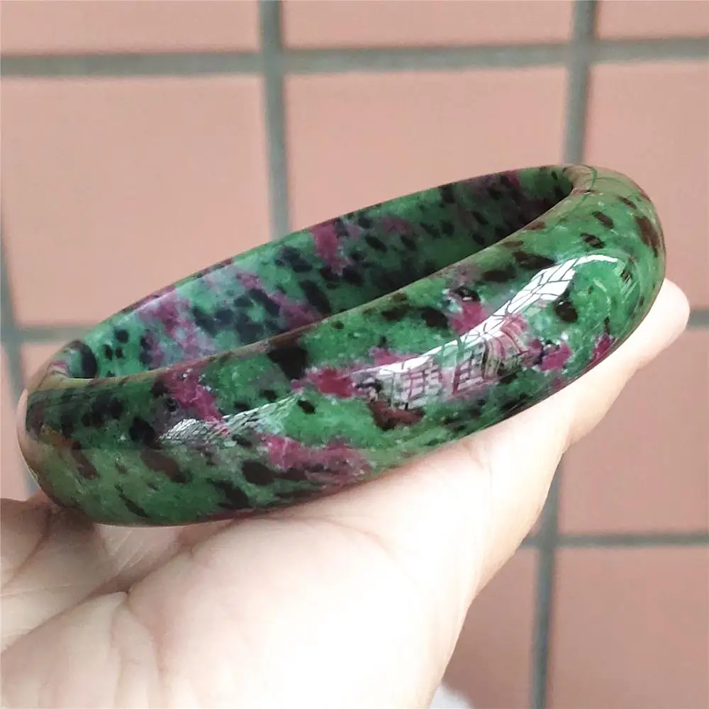 

100% Natural Ruby Zoisite Red Green Gemstone Woman Bangle 60mm Healing Stone Best Anniversary Gift Fashion Jewelry AAAAA