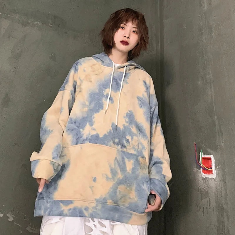 Tie Dye граффити контрастный принт карман с капюшоном свободный свитер пуловер толстовки Harajuku уличная Панк Топ скейтборд с граффити