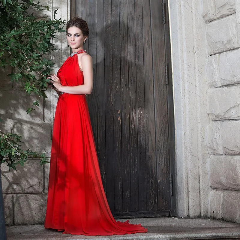 Robe de soiree сексуальное вечернее платье с открытой спиной и кристаллами, Длинное Элегантное платье, красное шифоновое платье для выпускного вечера, платья подружки невесты
