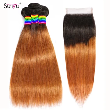 

Sunya 1b/30 Straight Hair Bundle With Closure Ombre Hair Bundle with Closure Remy Brazilian Human Hair weave bundle with Closure