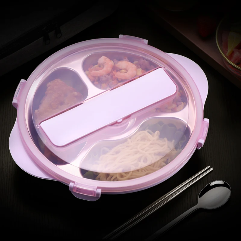 

Lunch Box 304 Stainless Steel 3/4 Compartment Round High Capacity Food Container Student Office Worker Bento Box