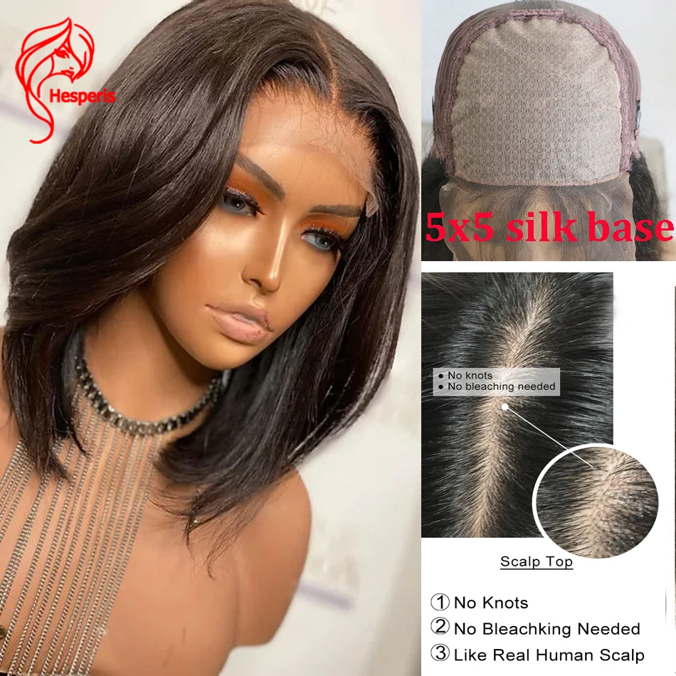 

Hesperis Silk Base Short Bob Lace Front Human Hair Wigs Brazilian Remy Hair Bob 5x5 Scalp Top Bob Cut Wig For Women