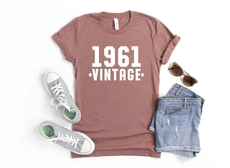 

1961 Vintage Birthday Birthday Gifts Party Gift for Him T-Shirt Women Plus Size Cotton Lady Clothes Fashion O Neck Short Sleeve