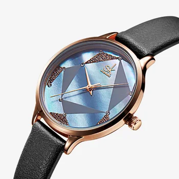 

Shengke Fashion Watch Women Casual Leather Quartz Watch Relogio Feminino Round Wrist Watch Women Blue Band Watch Reloj Mujer