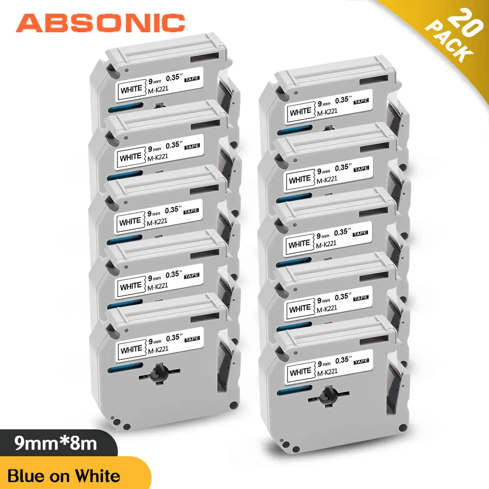 Absonic 20PK MK221 M Tape for Brother MK-221 M-K221 Black on White Cassette Label Compatible P-touch PT-80 Labeler | Компьютеры и офис