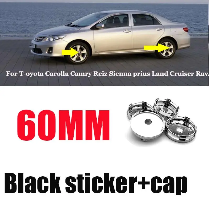 100 шт. колпачки для центра колеса автомобиля 56 мм/62 мм эмблема автомобиля значок для Yariz 07-12 и Prius 01-09 Avalon Camry Corolla колесные колпаки - Цвет: PVC 60mm black cap