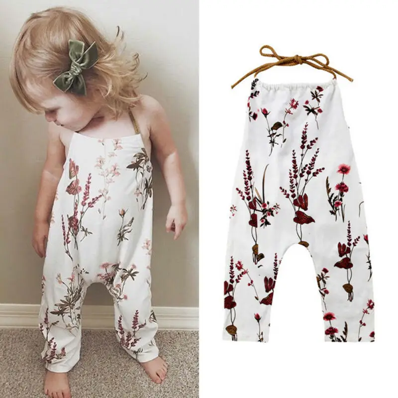 

2019 Newborn Toddler Baby Halter Rompers Floral Girl Kid Jumpsuit Sleeveless One-piece Clothes Outfit Sunsuit Playsuit 0-5T