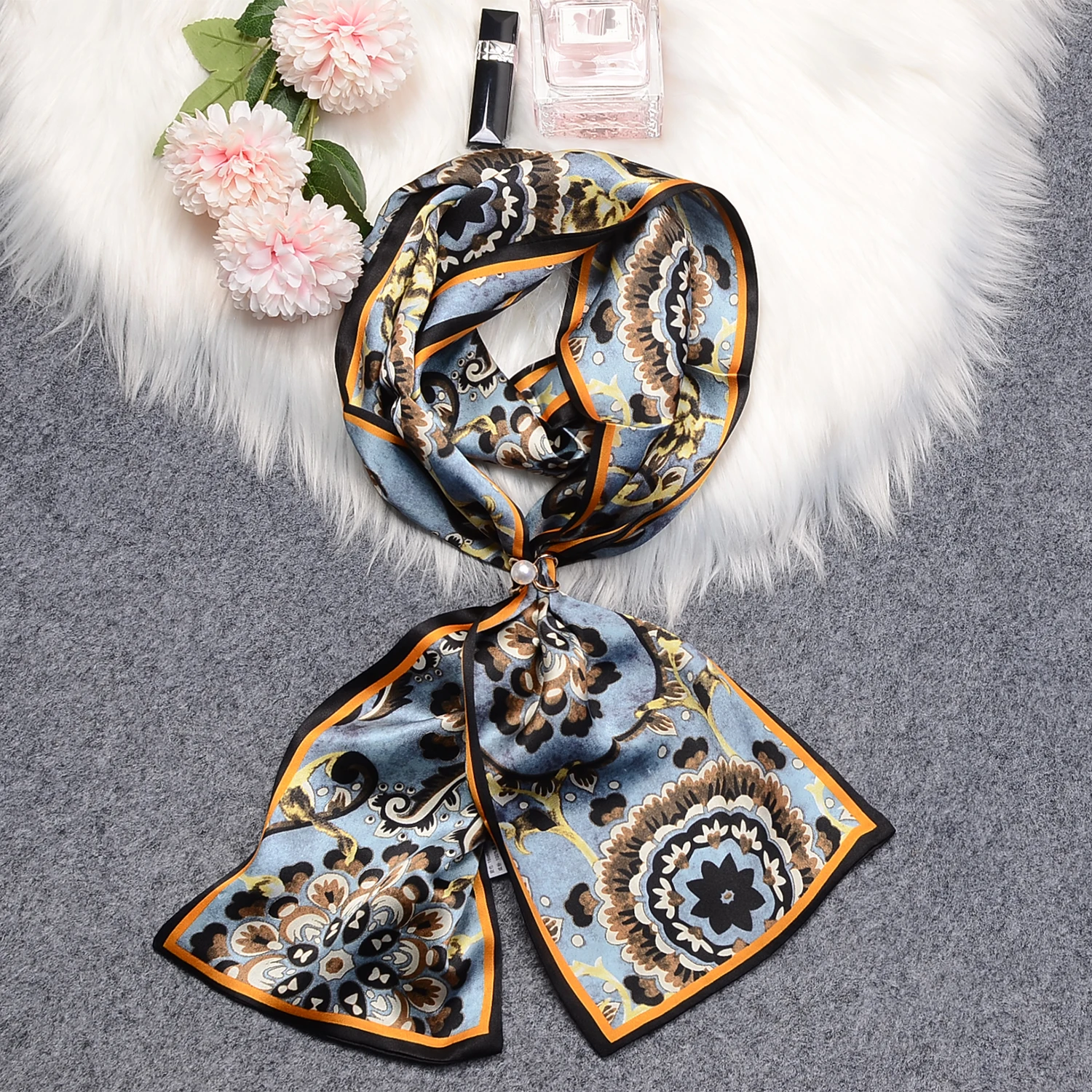 95cm*5cm Pink Silk Scarf For Women Letter chain Printed Handle Bag Ribbons  Brand Fashion Head Scarf Small Long Skinny Scarves - AliExpress