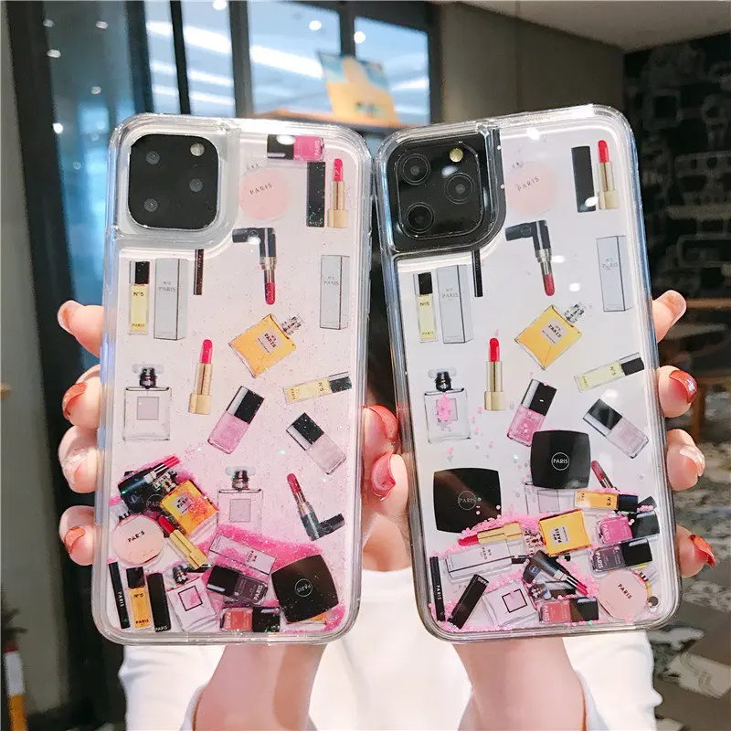 Dynamic Liquid Floating Cosmetic Makeup Lipstick Perfume Phone Case For Iphone 12 Mini 11 Pro Max 6 6s 7 8 Plus X Xs Xr Cover Phone Case Covers Aliexpress
