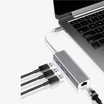 

USB Type C Hub Docking Station Switch Ethernet Port Rj45 Wired Network Card Adapter 3 USB 3.0 5Gps Ports for macbook surface