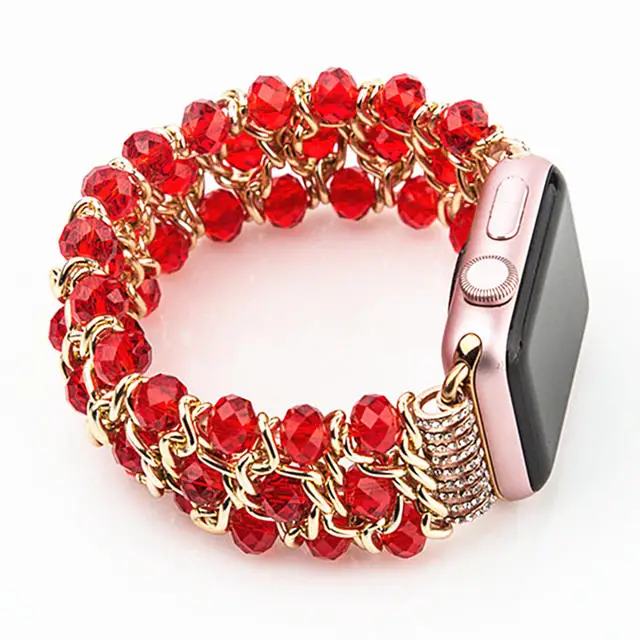 Red Для Apple Watch iWatch серии 4 3 2 1 гранатовая форма агатовые бусины эластичный браслет 38 мм/40 мм 42 мм/44 мм - Цвет ремешка: Red