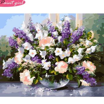 

Coloring By Numbers Flowers Canvas Paint Art Pictures Home Decor Paint Girl VA-1675 40*50cm Frameless Framed