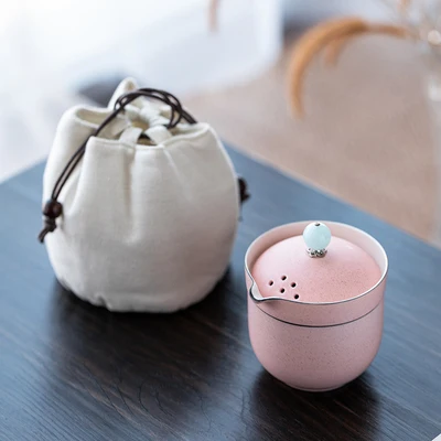 Розовый голубой керамический чайник одна чашка чайные наборы портативные чашки для путешествий для дома и офиса керамический чайный контейнер с пакетом и чайной баночкой - Цвет: Pink 1pot 1cup Bag