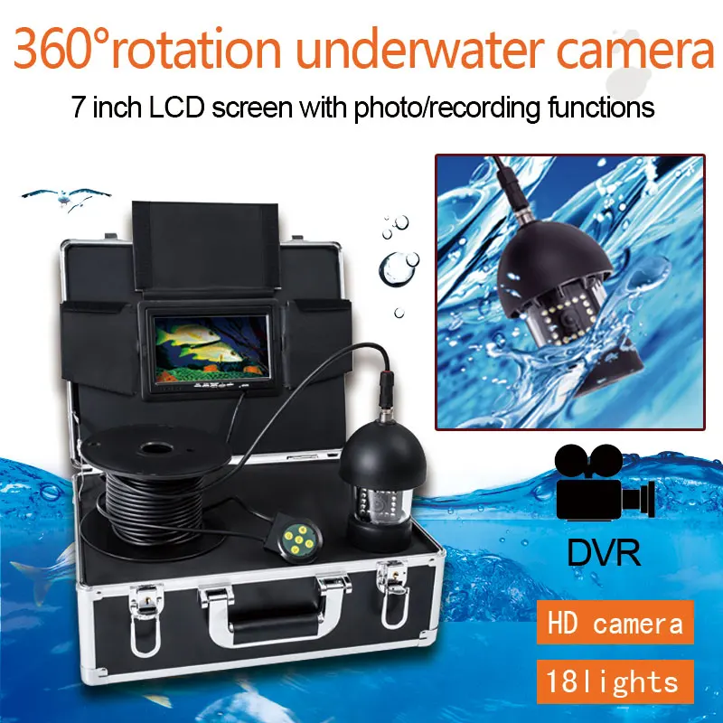 F18 Fish Finder 360Degree Panning Camera 7 inch LCD screen 20/50/100M Cable with 18 White Underwater Video Fishing Camera Kit