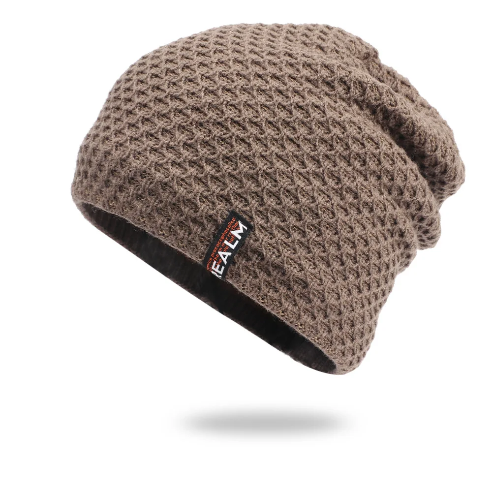 

New Unisex Letter Beanie Hat Leisure Add Fur Lined Winter Hats for Men Women Keep Warm Knitted Hat Fashion Solid Ski Bonnet Cap