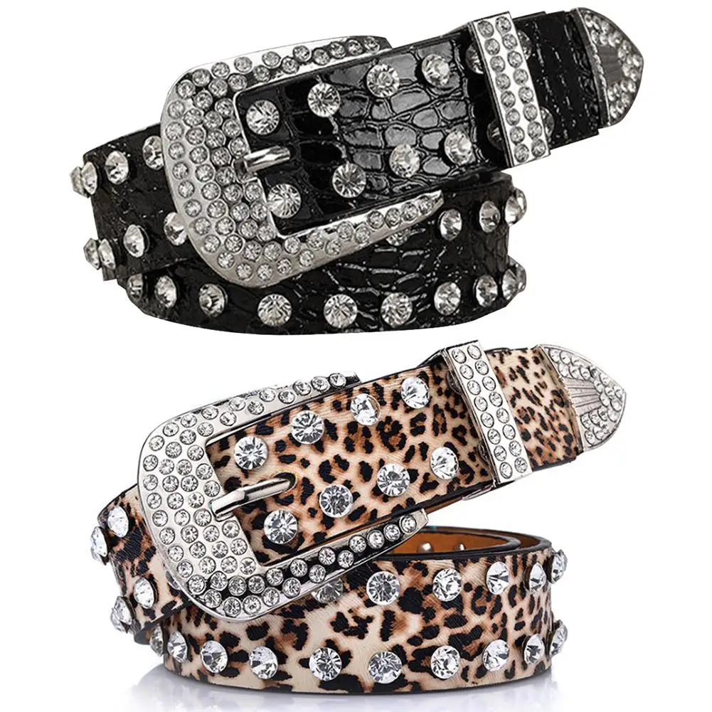 

Women Belt Pin Buckle Luxury Rhinestones Leopard Print PU Leather Belts For Women Quality Female Strap For Jeans Leopard Belt #