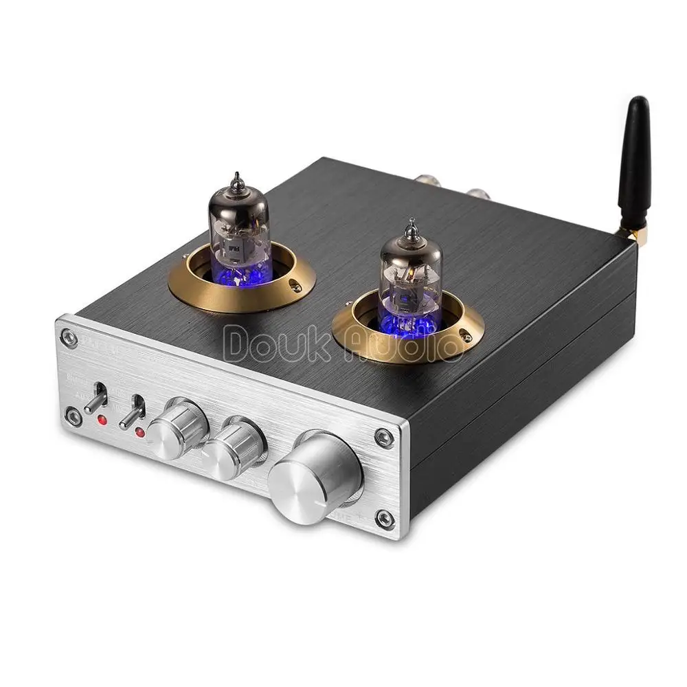 Douk аудио Bluetooth HiFi вакуумный 6J1 ламповый цифровой усилитель класса D HiFi стерео усилитель мощности встроенный домашний аудио - Цвет: Серебристый