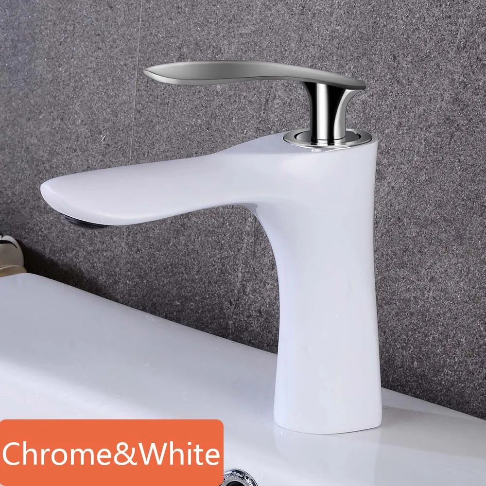 Chrome White Смеситель для ванной комнаты, латунный кран для ванной комнаты, смеситель горячей и холодной воды, хромированный кран с одной ручкой и одним отверстием, кран для раковины для ванной комнаты, WB-601 - Цвет: Chrome White