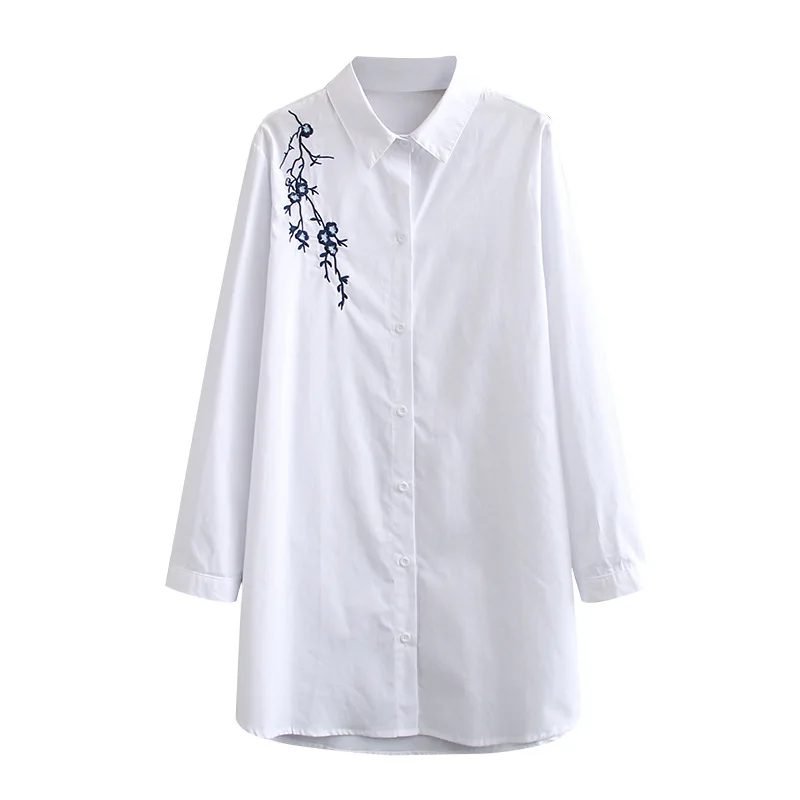 

Autumn Women Shirts Ladies White Tops Female Long Sleeve Blouses Floral Embroidery Loose Plus Size Clothing S79 8080