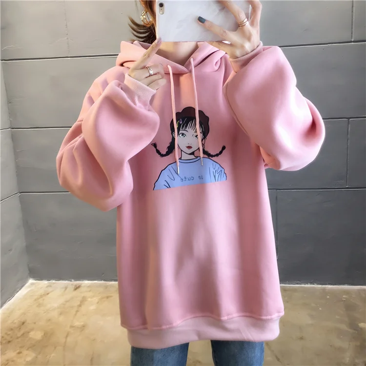 plus size streetwear sudaderas mujer oversized women clothes sweatshirt kawaii velvet thick fleece female hoodies F1146