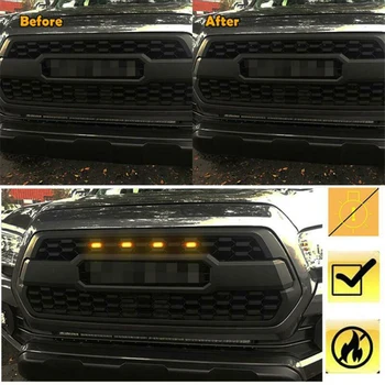 

Set LED Headlight Parts Accessories Replacement Car Front Grille Amber ABS 12V