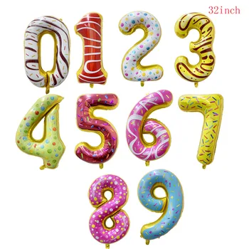 

32inch Doughnut Number Foil Balloons Cartoon Figure Helium Balloon Birthday Party Wedding Anniversary Decorations Baby Shower