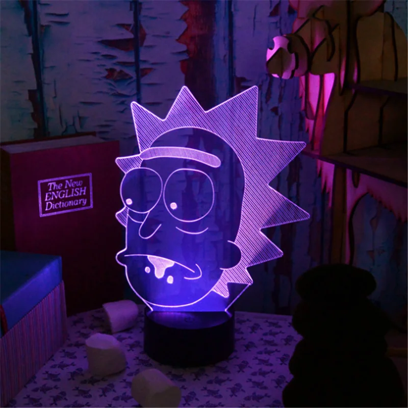 Rick And Morty LED Rick 3D Night Light LED Lamp Home Decoration Lampara Multicolor Change Creative Lighting Cartoon Kid Boy Gift