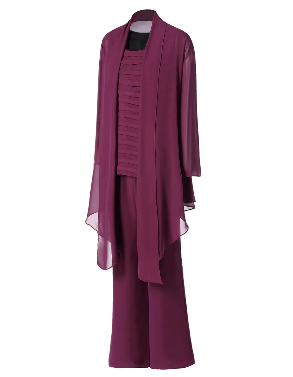 SOLOVEDRESS женский костюм из 3 предметов, шифоновое платье для матери невесты, брючный костюм с рукавами, куртка, широкий брючный костюм, SL-M13